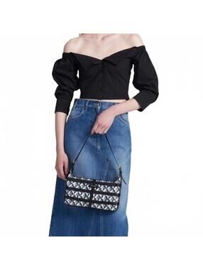 Altuzarra Park Place Leather Monogram Shoulder Bag Black Sparrow Blue Black NWT